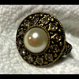 Vintage possibly brass with pearl, rhinestone #018